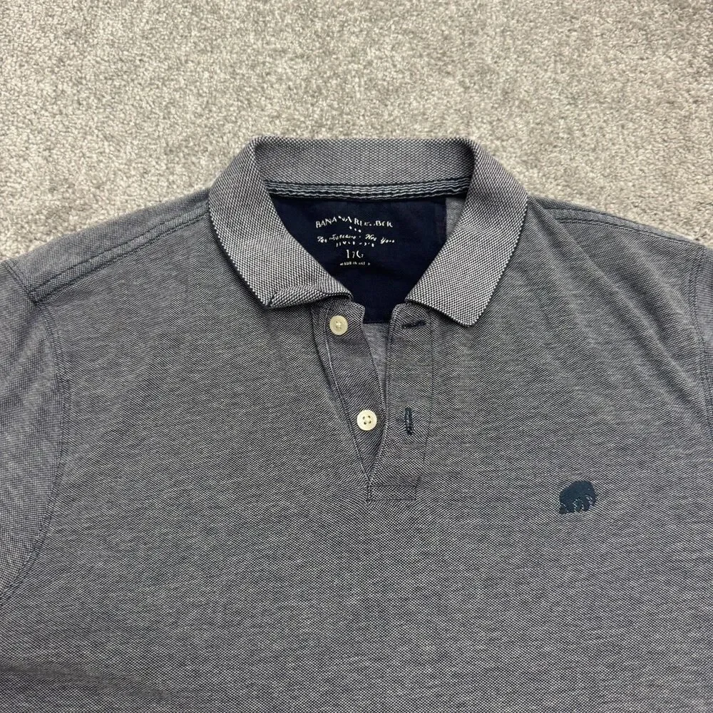 Banana Republic Polo Shirt Mens Large Preppy Navy Short Sleeve Bear Logo Cotton